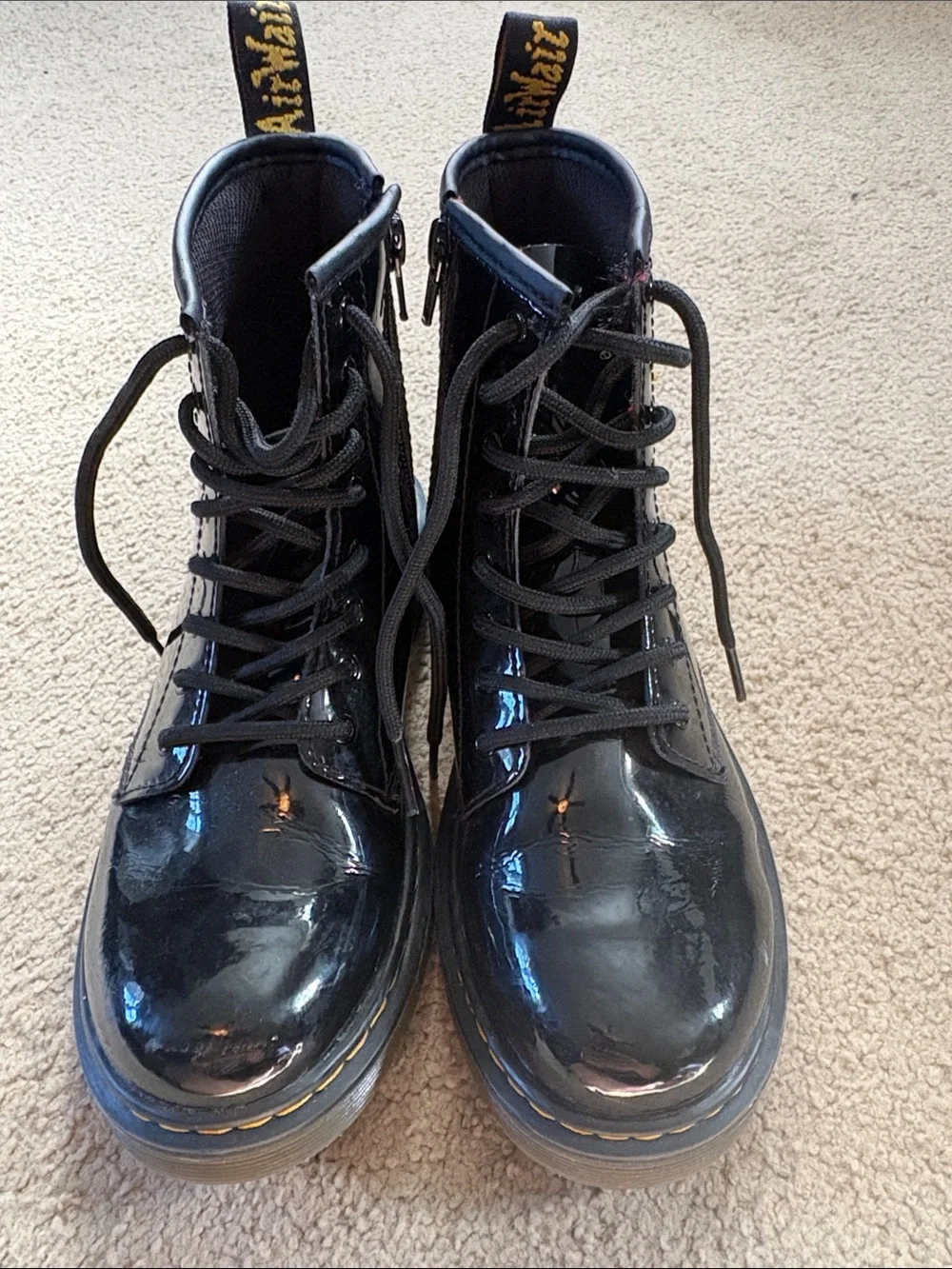 Girls Dr. Martens Black Patent Leather Lace-Up Boots